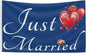 Just Married Flag Banner Outdoor Indoor Decoration Flag 3x5 FT Double Stitched Polyester with Brass Grommets (Blue)