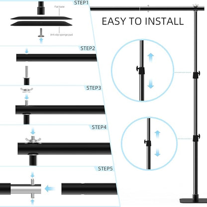 Pipe and Drape Backdrop Stand Kit, 6.5ft x 10ft Adjustable Photo Background Stands with Metal Flat Base for Photography, Birthday Parties, Wedding, Video Studio
