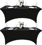 2-Pack 8ft Black Spandex Table Covers for Rectangle Folding Tables - Washable Elastic Tablecloth - Ultimate Fitted Table Protector for Birthday Parties, Trade Shows, Banquet