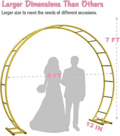 Queension Metal Arch Backdrop Stand 8Ft Wide 7Ft High, Wedding Arch Frame for Wedding Decorations, Balloon Arch Stand with Base for Ceremony, Outdoor Garden Arch Trellis for Climbing Plants, Gold
