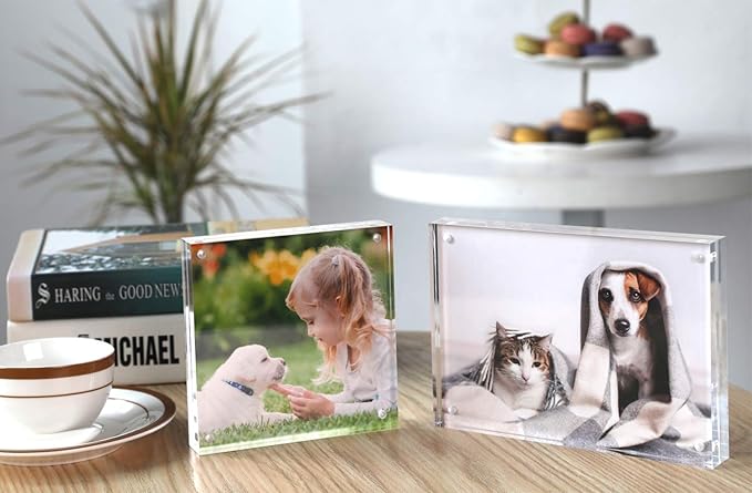 Magicool Premium Acrylic Photo Frame- Magnet Photo Frame -Double Sied Thick Desktop Frames (5x5 5 pack)