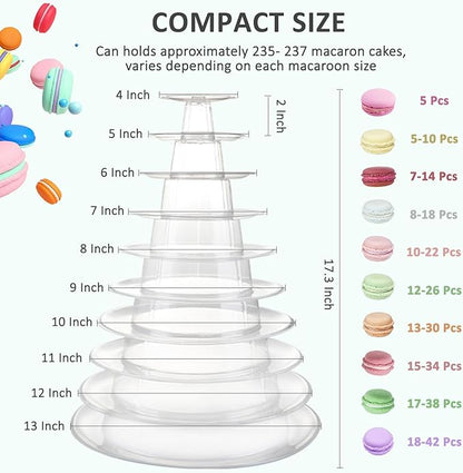 10 Tiers Macaroon Tower Stand, Round Macaron Tower Cake Display Rack Plastic Cupcake Stand Macarons Desserts Serving Tray for Birthday Wedding Party Decor (10 Tiers)