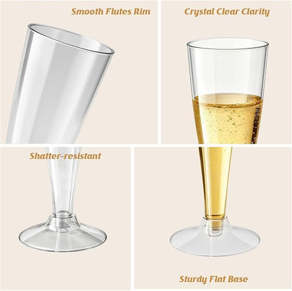 100 Pack Clear Champagne Flutes Plastic Wine Glasses Disposable, 4.5 Oz Transparent Mimosa Glasses for 2025 Wedding Birthday Party Supplies, Bulk Toasting Cocktail Cups