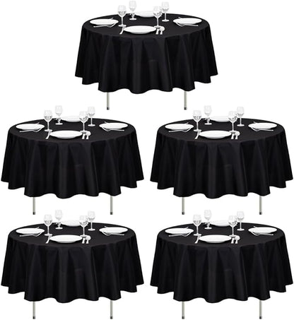 LTC LINENS 5 Pack 90 Inch Round Tablecloth Black - Wrinkle Resistant Round Table Cloth - Washable Polyester Fabric Table Cover for Party