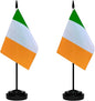 Ireland Irish Deluxe Desk Flag Set Small Mini Miniature Ireland Irish Table Desktop Flags With Solid Pole, Black Base and Spear Top(2 Pack)