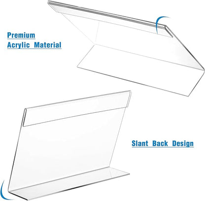 Vicenpal 24 Pcs 7x5 Inch Clear Acrylic Sign Holder Plastic L-shape Vertical Menu Stand, Picture Photo Frames, Table Paper Holder, Flyer Sign Display Stand for Restaurants, Store, Office, Wedding