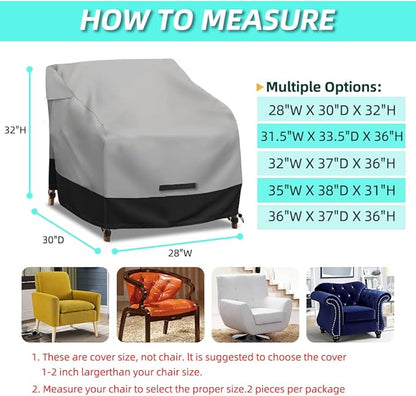 Patio Swivel Chair Cover Waterproof 2 Pack, 600D Heavy Duty Outdoor Furniture Covers for Universal Lawn/Deck/Garden/Backyard Fits up 28" W*30" D*32" H, Gray/Black