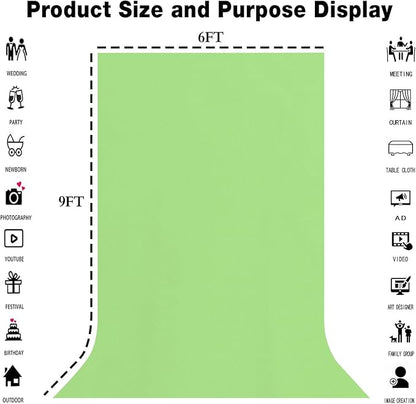 Light Green Backdrop for Photography 6x9ft Zoom Screen Meeting, Game Live Studio Shooting Props High Density Fabric