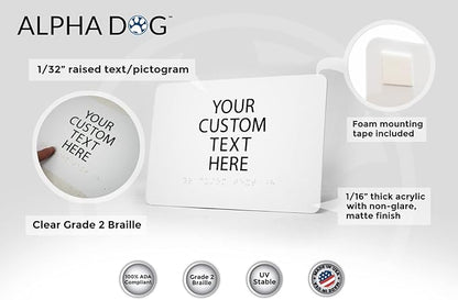 ALPHA DOG ADA SIGNS Custom ADA Compliant Braille Sign, 6"x9" Room Identification Plaque, Tactile Text, Raised Letters, Personalized 4-Line, Indoor/Outdoor, USA-Made (White)