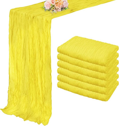 6 Pack Yellow Cheesecloth Table Runner 20 x 120 Inch Long Rustic Gauze Cheese Cloth Table Runner for Wedding 10FT Bridal Baby Shower Table Decorations Boho Fabric Sheer Birthday Party Table Decor