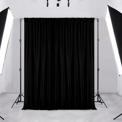 DWCN 10x10 FT Black Backdrop Curtains for Parties, Photography Backdrop Drapes with Rod Pockets for Wedding Decorations Stage Birthday Family Gatherings, 2 Panels 5ft x 10ft