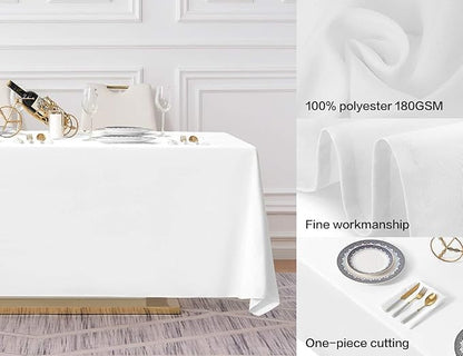 Surmente 5 Pack White Rectangle Tablecloth 90 x 132-inch Rectangular Polyester Table Cloth for Weddings, Banquets, or Restaurants