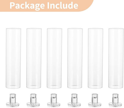 NUPTIO Candle Stick Candle Holder: Clear Glass Hurricane Candlestick Holders - Set of 6 Modern Taper Candle Stand with 11.8 inch Long Chimney Cover for Thanksgiving Christmas Fireplace Table Decor