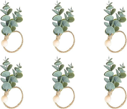 Defined Deco Napkin Rings Set of 6, Boho Green Leaf Napkin Rings for Spring Summer, Thanksgiving Christmas,