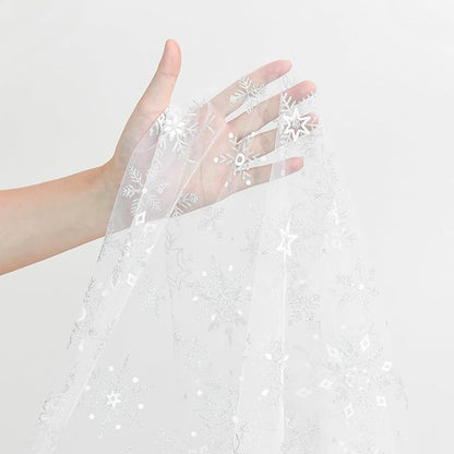 Artoid Mode Silver Snowflakes Christmas Gauze Table Runner 120 Inch 10FT, Seasonal Sheer Winter Kitchen Dining Holiday Wedding Table Decor for Home Party