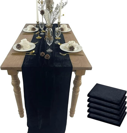 Luxurious Velvet Table Runner, 10ft Wedding Reception Decorations, 20x120inch Soft Velvet Fabric, Table Linen Overlay, Wedding Table Runners (Black, 20X120inch, 5pack)