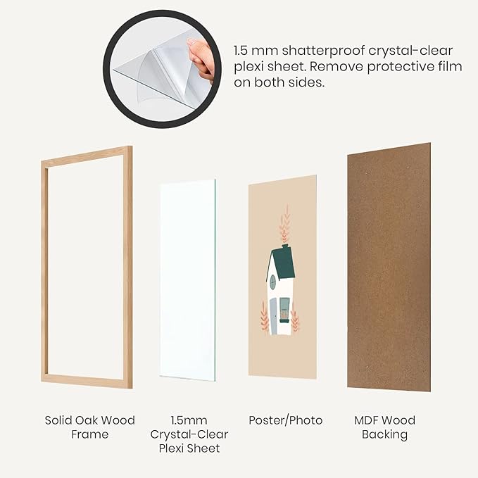 Opposite Wall - 8.5 x 11 in - Natural Solid Oak Wood Picture Frames - Lightweight, Versatile & Shatterproof - Wall Hanging & Tabletop Photo Frame - Office, Gallery & Home Decor