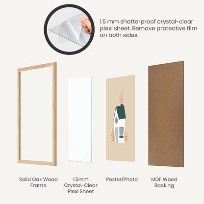 Opposite Wall - 8.5 x 11 in - Natural Solid Oak Wood Picture Frames - Lightweight, Versatile & Shatterproof - Wall Hanging & Tabletop Photo Frame - Office, Gallery & Home Decor
