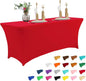 IVAPUPU 4FT Table Cloth for Rectangular Fitted Events Stretch Red Table Covers Washable Cover Spandex Tablecloth Protector for Party, Wedding, Cocktail, Banquet, Festival