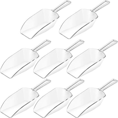 Hestya 8 Pcs Christmas Multi Purpose Clear Plastic Scoops for Candy Buffet Acrylic Kitchen Ice Food Popcorn Scoops for Protein Powders, Ice Cream, Coffee, Tea Jar (6.7 Inch)
