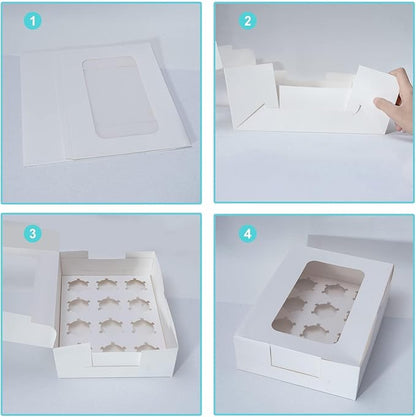 Yeplan 5 Packs Cupcake Boxes 12 Count,White Cupcake Carriers with Window,13.4x9.8x4 Inches Cookie Boxes,Cupcake Containers,Bakery Boxes
