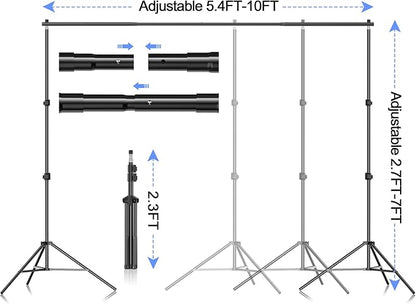 EMART Photo Video Studio Backdrop Stand Kit, 7×10ft Adjustable Photography Support System with Polyester Background(Black/White/Green Screen), Spring Clamps and Carry Bag for Photoshoot