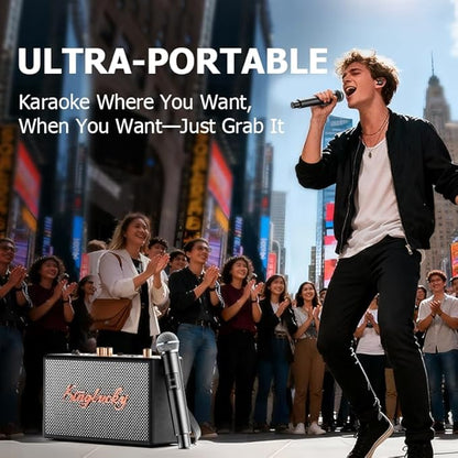Retro Karaoke Machine for Adults Kids,Portable Bluetooth Speaker with 2 wreless Microphones(Separable Use),Rechargeable PA System for Home Party,Teaching,Picnic,Indoor/Vintage Decor Gifts
