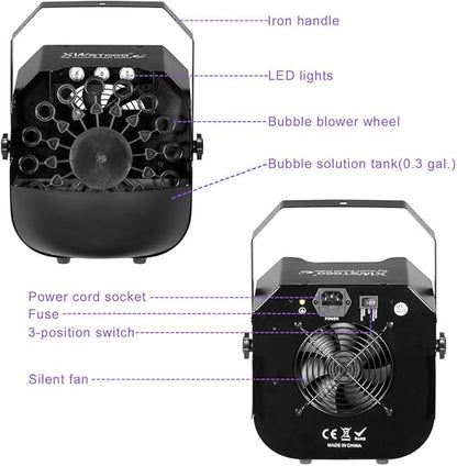 Stage Bubble Machine with Lights, Wireless Remote - Perfect for Weddings, Commercial Performances, Parties, and Carnivals