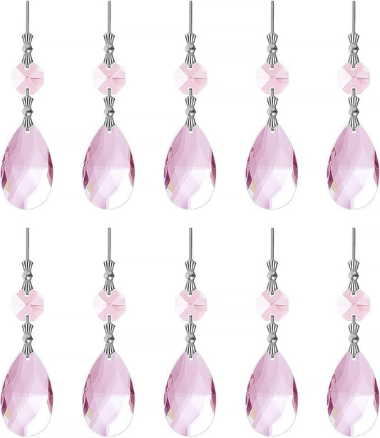 10pcs Crystal Prisms Chandelier Pink Ornament Pendants Rainbow Maker 38mm Drop Prism Hanging Prisms for Wedding Party Chrismtmas Decoration DIY Jewelry