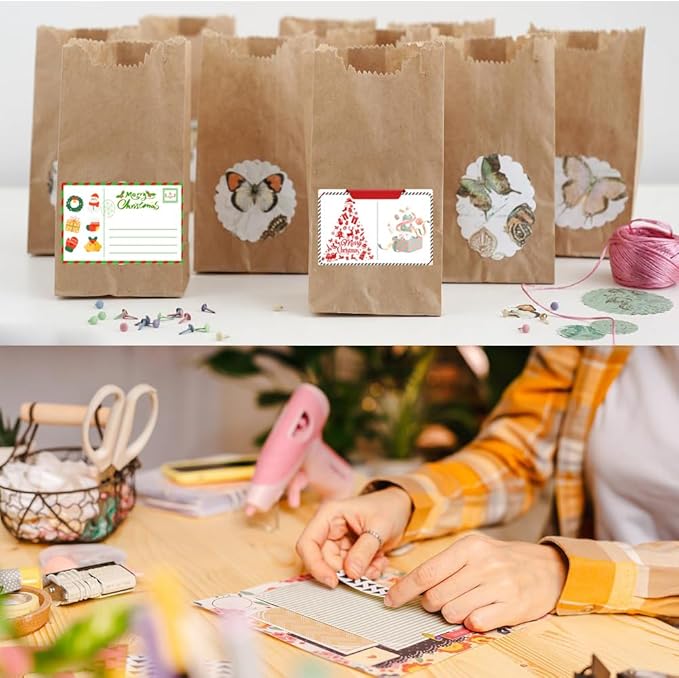 100-1000pcs Custom Stickers Merry Christmas Stickers Personalized Labels Adhesive Xmas Decorative Envelope Seals Stickers for Cards Gift Boxes (Round Kraft -5)