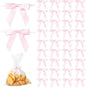 50Pcs Light Pink Twist Tie Bows for Gift Wrapping 2.5" Satin Ribbon Bow for Treat Bags Balloons Birthday Party Favors Wedding Decorations
