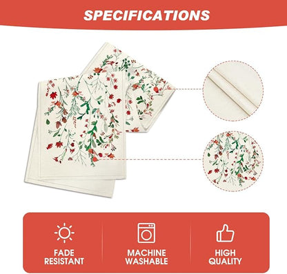 Artoid Mode Floral Leaves Christmas Table Runner, Wild Flowers and Grasses Winter Kitchen Dining Table Decoration for Home Party Decor 13x36 Inch