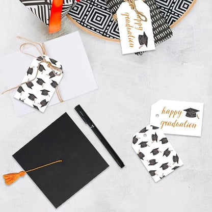 50 Pcs Graduation Gift Tags, Congrats Grad Party Favors Gift Tags for High School or Happy College Graduation Party Decoration Supplies (Orange, 2.2 * 3.5)