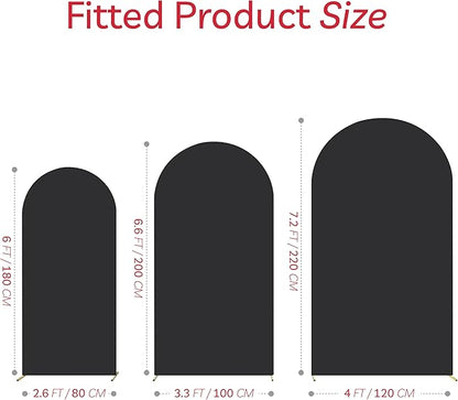 Spandex Anti Wrinkle Arch Backdrop Cover - High Elastic Fitted Arch Stand Cover Set of 3, Black Round Top Chiara Backdrop For Wedding Birthday Party Garden Decor 6Ft, 6.6Ft, 7.2Ft