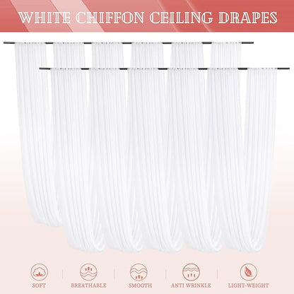 10 Panels White Ceiling Drapes for Wedding 5ftx40ft Sheer Drapery Chiffon Fabric Arch Draping Curtains for Party Ceremony Birthday Baby Shower Reception Stage Ceiling Decorations