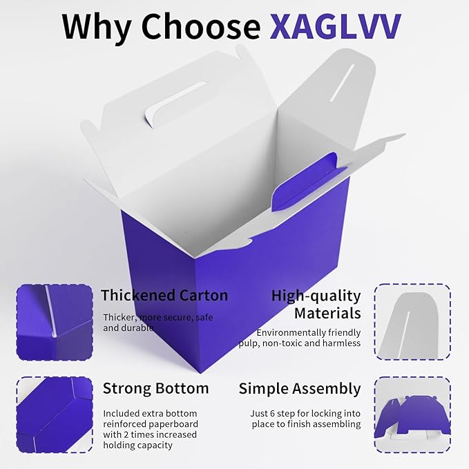 XAGLVV 24Pack Dark Blue Gable Boxes For Party Favors, 7 * 3.5 * 6.6 Inch Goodie Box with Handles, Gable Gift Boxes for Party, Baby Shower, Anniversary, Birthday