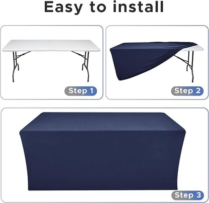 Nasitos Fitted Table Covers Stretch Spandex - 96 x 30 Inch - 2 Pack Navy Rectangle Table Clothes for 8 Foot Folding Tables, Fabric Tablecloths for Parties, Trade Show, Craft Show, Birthday