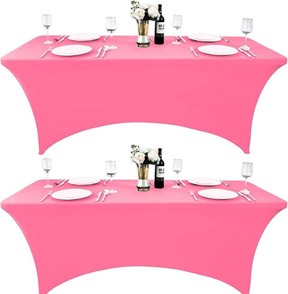 2-Pack 8ft Spandex Table Covers for Rectangle Folding Tables - Washable Elastic Tablecloth - Ultimate Fitted Table Protector for Birthday Parties, Trade Shows, Banquet