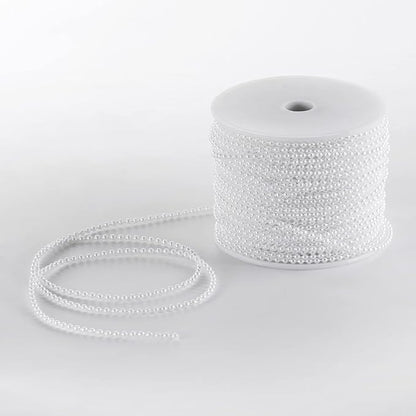 Craft String Pearls 3MM Pearl Bead, 99 Feet White Faux Pearl Garland Spool Roll Strand Wedding Party Decoration