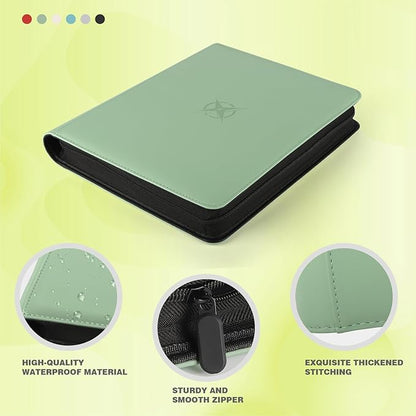 Trading Card Binder, Card Binder 9 Pocket for Trading Cards, Holds 540 Cards, Zippered Premium Card Collection Binder Album for Game Card, Sports Card, Yugioh, MTG (Soft Green)
