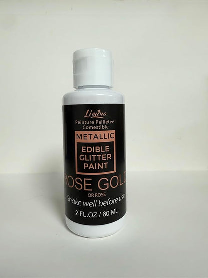 Edible Glitter Paint - 2 fl.oz Food Grade Metallic Glitter Cake Paint for Cake Decorating, Baking, Cupcakes - Shimmer Art Decorative Liquid Edible Paint Food Coloring for Fondant, Donuts (Rose Gold)