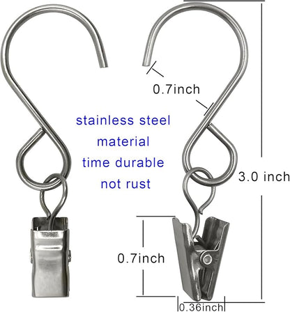 Stainless Steel S Hooks Curtain Clips, 50 Pack Hanging Party Lights Clips, Hangers Gutter Photo, Art Craft Display, 3 Inch Long, Silver