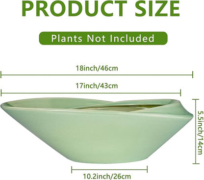 Ceramic Bonsai Pot - 18 Inch Planter with Drainage Hole Large Modern Bonsai Planter Decorative Succulent Flower Plant Pot for Indoor Plants Outdoor Green