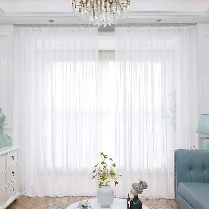 Window Ivory Sheer Curtains 48 Inches Width 45 Inches Long 2 Panels Sheer Curtains Clear Curtains Basic Rod Pocket Panel for Home/Living Room/Bedroom/Kids Room