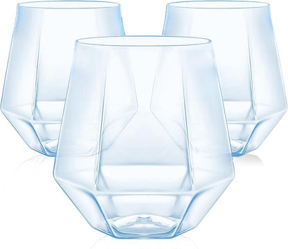 40 Pcak Plastic Stemless Wine cocktail Whiskey Champagne Glasses, 12 Oz Disposable Unbreakable Cups for Party Bars Wedding Tasting (Blue)