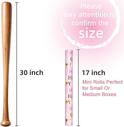 Yarcony Girl Birthday Wrapping Paper, Pink and Gold Wrapping Paper, Gold Foil Girly Happy Birthday Lettering Design Pink Gift Wrap for Girls Women, Baby Shower, Party (Mini Roll, 17 Inch X 16.5 Feet)