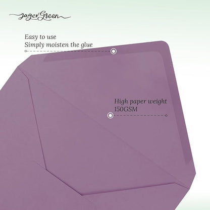50 Pack 5x7 Envelopes Letter Size, Purple A7 Envelopes Self Seal for Wedding Invitation, Envelope 5.4x7.6 for Greeting Cards, Photos, Baby Shower, Graduation, Thank You Cards, Announcements