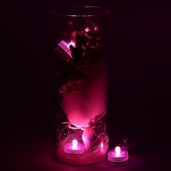KITOSUN Submersible LED Lights cr2032 Battery Powered Underwater Waterproof LED Tea Light Candles for Events Wedding Centerpieces Vase Floral Xmas Holidays Home Decor Lighting(Pack of 12) (Pink)