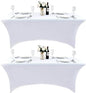 2-Pack 6ft White Spandex Table Covers for Rectangle Standard Folding Tables - Wrinkle Resistant Stretch Tablecloths - Ultimate Fitted Table Protector for Parties, Trade Shows, Banquet