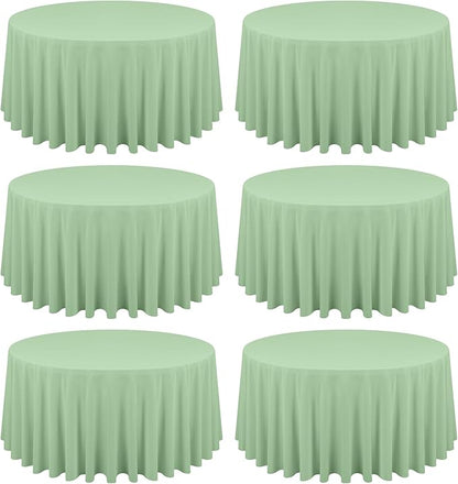 6 Pack Sage Green Round Tablecloths - 120 Inch, Polyester Table Cover, Stain and Wrinkle Resistant Washable Fabric Table Cloth for Wedding Banquet Parties